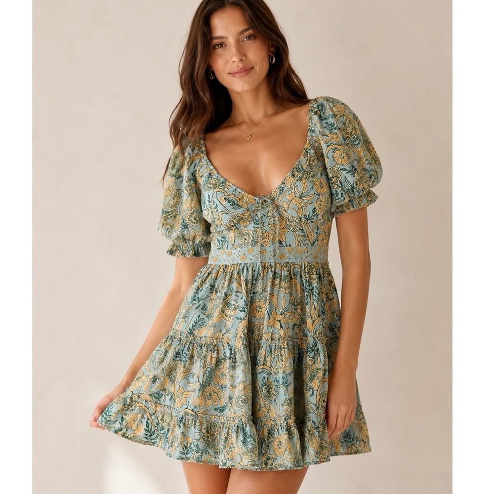 Agua by Agua Bendita Manzanilla XL Vuelo Día Cotton Mini Dress NWT